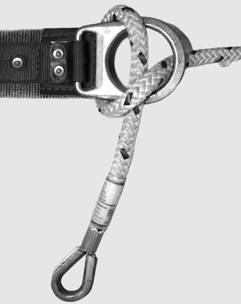 attaching the rope to the D-ring of a climbing belt or safety harness.