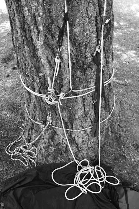 8.4.2 Rescue Without Preset Belay If the climber used a fixed tie off (Figure 8f), they can still be lowered on their climbing rope by setting up an independent anchor with a belay/lowering device.