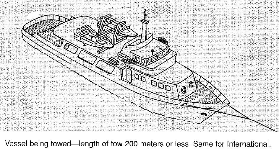 (e) A vessel or object other than those referred to in paragraph (g) of this Rule being towed shall