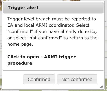 The following screenshots and accompanying notes relate to the entry (and resulting actions) of confirmed trigger level breach records into the online ARMI database: 1.