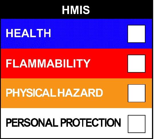 NFPA: HMIS III: Health =, Fire = 0, Reactivity =, Specific Hazard = OXY Health = 4(Chronic), Fire = 0, Physical Hazard = 4 0 OXY 0 Disclaimer: Although reasonable care has