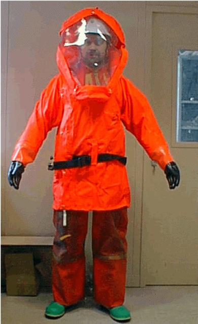 LEVELS OF PROTECTION β Level (operational equipment for increased risks) AirfedHF resistant jacket with high waistedtrousers (EN 467 : 1995) sealed at Wellington-type boots and gloves with integral,