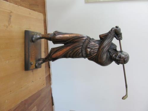 Cast Golf figure - 21 tall, in plus fours, unusual piece that was part of a fireplace set and in vg+ condition. Sale price @ $495 Photo #3585, Lot #4 5.