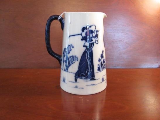 Rare Royal Doulton Morrisian Ware (3) piece set, tea pot, sugar bowl & creamer, in ivory with 17 th century golfing figures in cobalt blue, printed on the bottom is the Royal Doulton