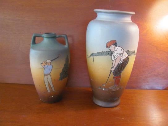 25. A 4 ½ tall, silver plated lady golfer in a skirt, she is posed in a follow thru position, circa 1920 s, vg condition.