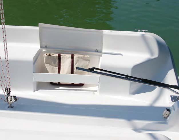 The 500 pound retractable keel provides excellent stability and performance under sail, while a hydraulic lifting mechanism makes it easy to retract inside the hull for