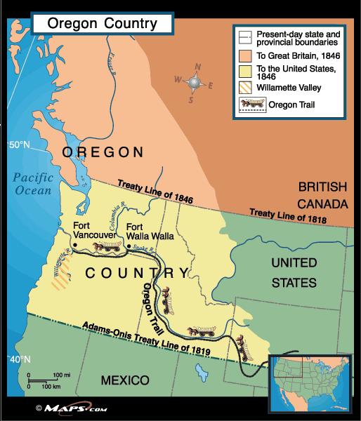 The Oregon Country Basics The Oregon Country bordered the Pacific Ocean, and included