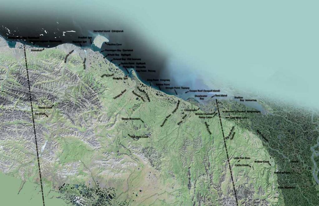 Boundary of Inuvialuit Settlement Region River Demarcation Bay Pataktuuk Clarence Lagoon Qainiiurviq Komakuk Herschel Island Qikiqtaruk Avadlek Spit Nunaluk Spit Pauline Cove Ptarmigan Bay Whale Bay