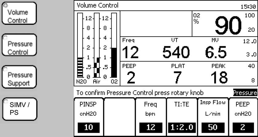Operation When Changing Between Ventilation Modes Selected ventilator settings for the new mode of operation are automatically derived from the settings and performance of the last confirmed