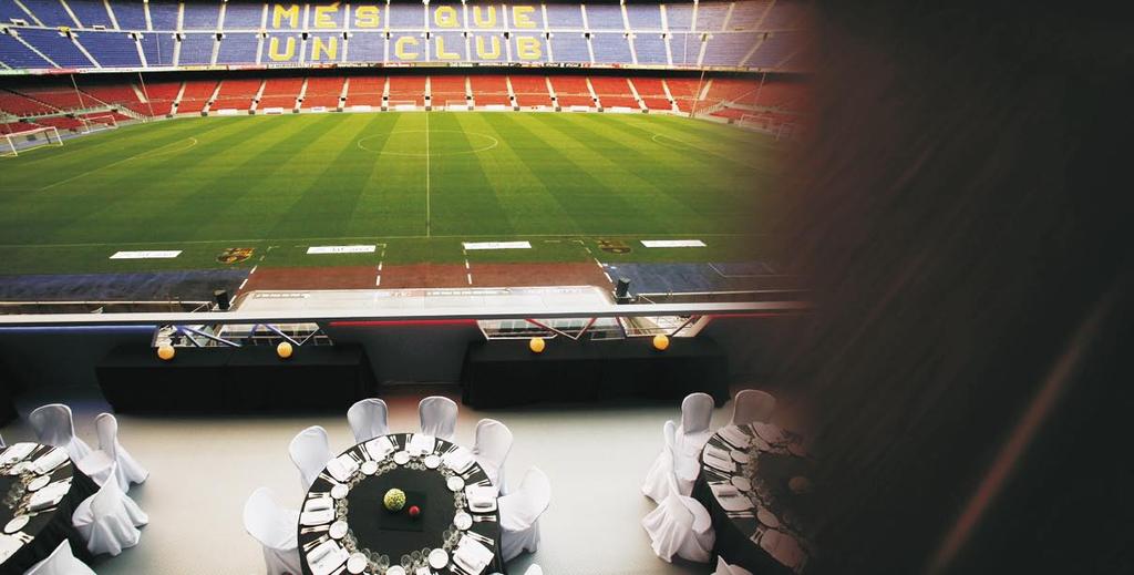 Spectacular terrace inside the Camp Nou. The events held in this space enjoy the utmost privacy and a unique view of the pitch and the empty terraces of the Camp Nou.