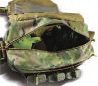 an enclosed general purpose pouch. The backside of the bag features a 10 H x 11 W x 2.5 D top-zip, gusseted pistol pouch with ambidextrous hook & loop holster. The bag has an amazing 970 cu.