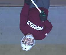 wears is a floor hockey helmet. The helmet must cover the entire head with a full mask.