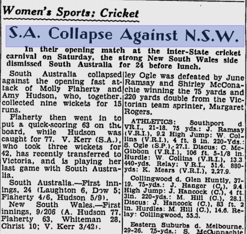 She was the only Australian to go on the first two Women s Cricket tours abroad in 1937 and 1951, in a career that was interrupted by the 2nd World War.