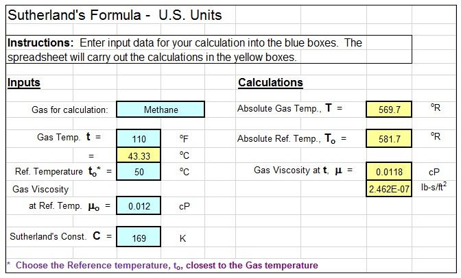 Figure 5. Screenshot of Solution to Example #5 Example #6: Calculate the viscosity of methane at 60 o C using Sutherland s formula and values from Table 3.