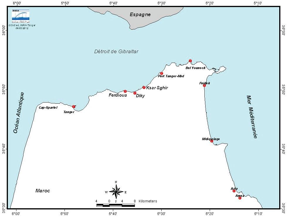 Figure 3.1.2.1- Localization of the main landing sites and ports of the Moroccan Strait of Gibraltar area. CHALUTIERS PALANGRIERS BARQUES 2009 2010 2011 2009 2010 2011 2010 2011 AL HOCEIMA 0.888 0.