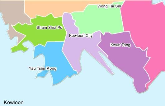 The Central and Western, Wan Chai, and Eastern District all run along Victoria Harbour. To the north of Victoria Harbour is Kowloon. Kowloon is comprised of fourteen action areas.