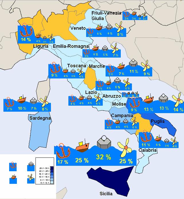 1. Introduction The fisheries sector in Italy employs around 47 000 workers. In 2005 production rose to 516 465 tonnes, of which 55% was sea fishing (52% in the Mediterranean), and 45% aquaculture.