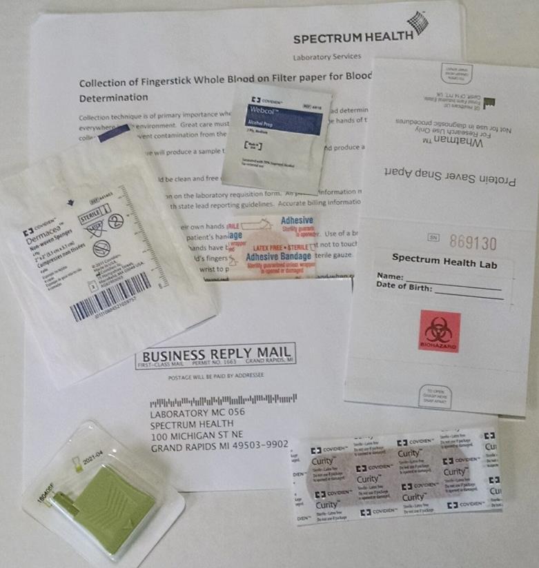Before you begin Gather your supplies: Lead filter paper collection kit: Alcohol wipe Collection paper Small bandage Pre-paid postage envelope