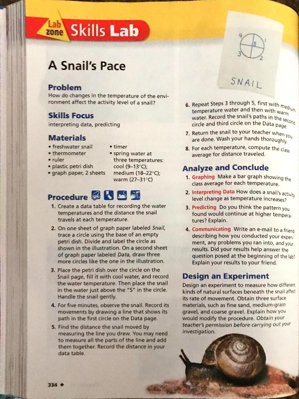 Lab zoneskills Lab A Snail's Pace Problem How do changes in the temperature of the environment affect the activity level of a snail?