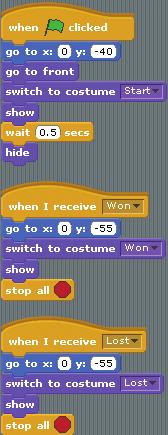 Script ❶ shows the Start costume so the player has instructions at the start of the game.