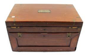 case with saw, knives, etc, complete mid 19th century Est $400-600 Civil War Naval Surgical Kit George Tiemann co This is a fine mahogany three tier case with brass fitting Most of the instruments