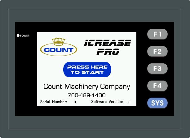 icreasepro TOUCH SCREEN CONTROLLER 1 2 3 MBM Corporation 800-223-2508 THE TOUCH SCREEN CONSISTS OF: 1. MBM Logo and Service Access 2. Start Button 3.