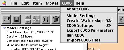 Figure 5. GNOME adds a CDOG menu item when the responder has the CDOG model. The menu has the steps to creating the full simulation in order from top to bottom. Figure 6.