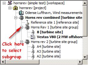 How to select a new turbine site group Aggregated results shown for subgroups of turbine sites normally includes wake effects of turbines in