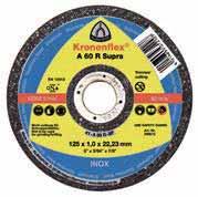 Kronenflex cutting-off wheels 0,8 1,0 mm for hand held machines Cutting-off wheel INOX A 60 R Supra Minimal burr formation Low thermal load Very high aggressiveness and long service life NF metals