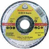 Kronenflex cutting-off wheels 0,8 1,0 mm for hand held machines Cutting-off wheel A 60 N Supra Special combination prevents smearing and clogging Minimal burr formation Very high aggressiveness and
