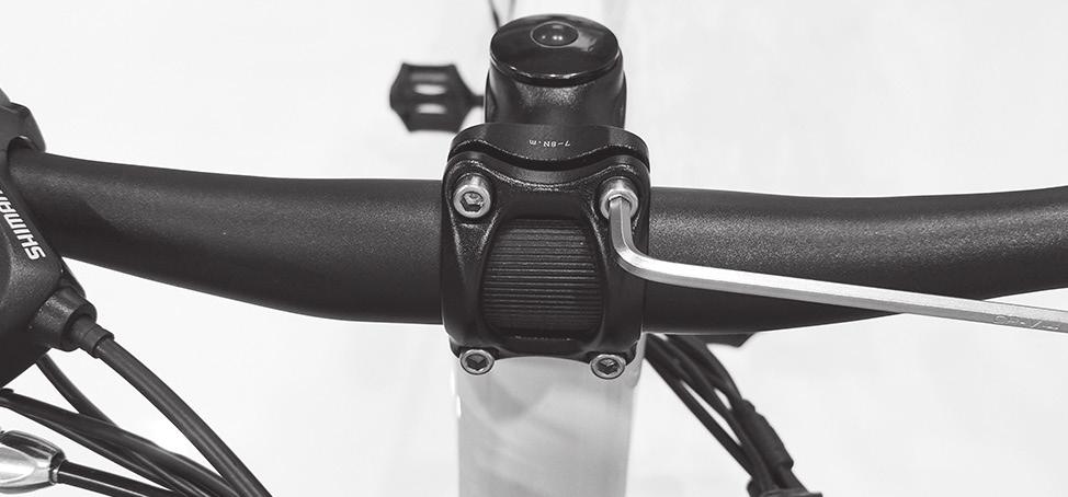 Remove the (4x) 4mm screws from the stem. Then attached the handlebar as shown in the image.