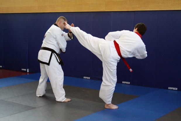 SENIOR ORANGE BELT (TESTING FOR 6TH GUP) Senior steps backwards moving the front foot to the rear, maintaining the same crossed arm position from the previous step feeding the rear