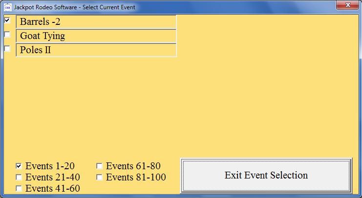 Example 2 - Running Each Event In this section, we will use the prior example, and run the Poles event. After the event is completed, we will produce the winner s list, jackpot report and the checks.