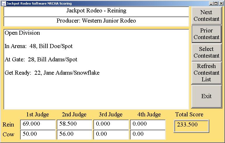 NRCHA Score Posting This is where you enter the scores for an NRCHA multiple judge score event. The screen looks like this: Rein: This is reining score from this judge.