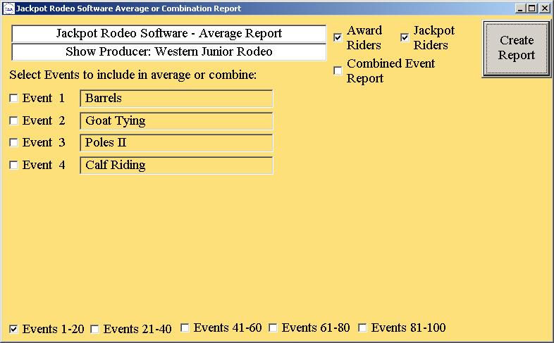 Average/Combo Report When you click on Average/Combo Report, you will see a screen like this.