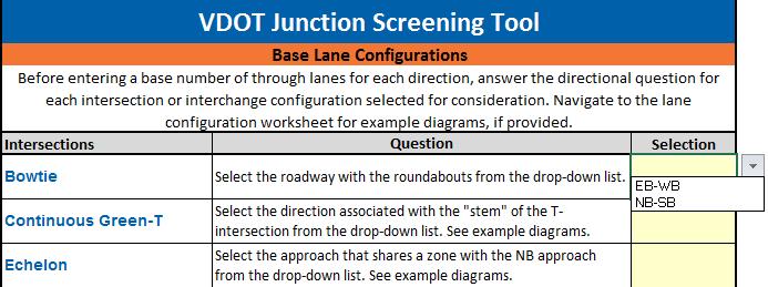 INSTRUCTIONS STEP 3: ENTER LANE CONFIGURATIONS Complete the following steps for the intersection and interchange configurations selected for screening in the Input Worksheet. Step 3.