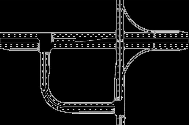 Removing these movements allows for two-phase signal control at the main intersection. This design is also referred to as a super street intersection.
