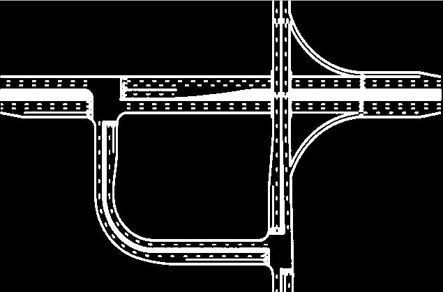 All four left-turn movements and some right-turn movements are rerouted onto a connector road in one quadrant, while the major and minor roadways are grade-separated.