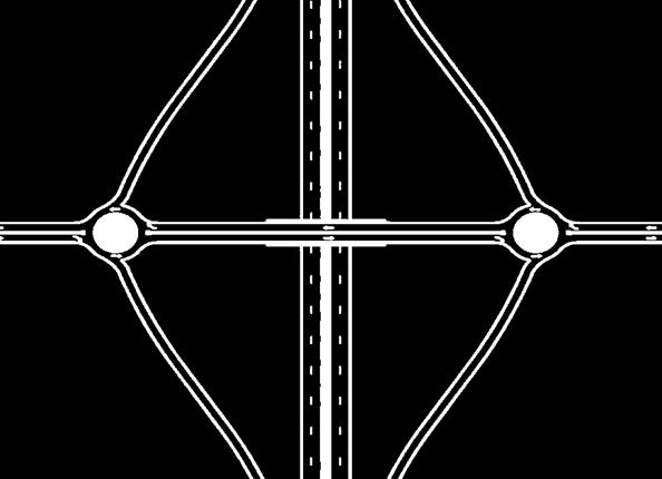 This allows vehicles to turn left onto the on-ramps without crossing over opposing lanes of traffic. This design is also referred to as the double crossover diamond interchange.