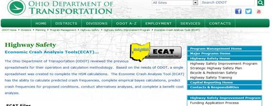 Economic Crash Analysis Tool ODOT spreadsheet to complete HSM calculations.