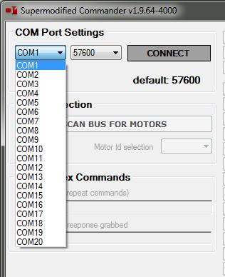 The first thing to do is select the COM port that the USB<>485 converter is connected to.
