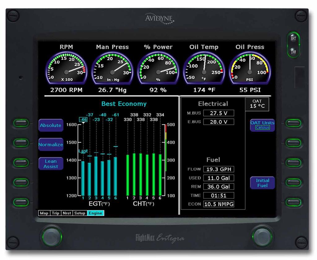 Section 9 Supplements Section 1 - General Cirrus Design EMax Engine Instrumentation provides the pilot with engine parameters depicted on simulated gauges and electrical