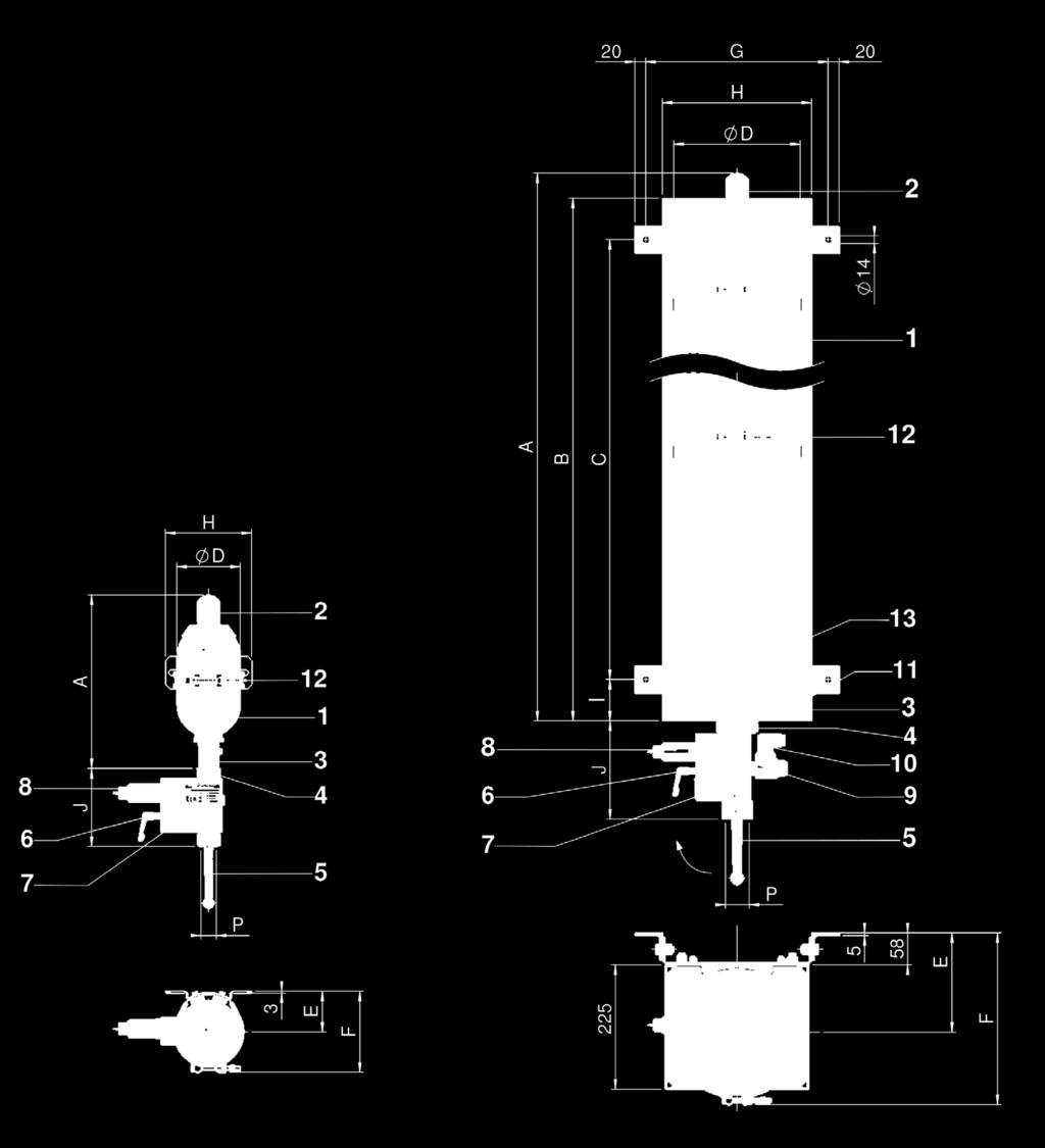 5. DIMENSIONS SB330-1 SB330-2.5... 50 Description Item Accumulator shell 1 Gas valve 2 Oil valve 3 Adapter S 4 Switching handle 5 Pressure release spindle 6 SAF safety block 7 Pressure relief valve 8