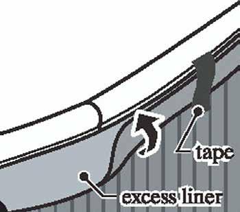 Roll up any excess liner hanging below the plastic coping and tape it in place near the top of the pool wall. Important: Do not trim off the excess liner.