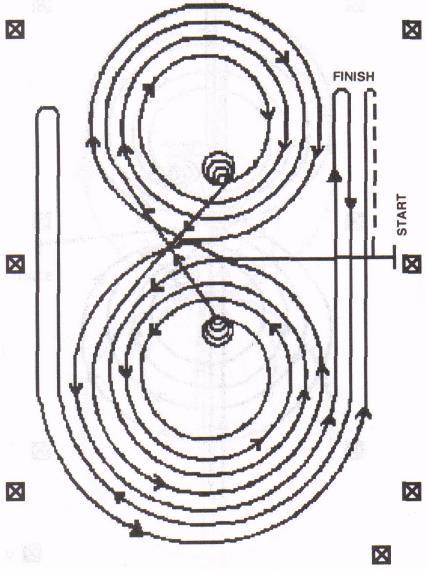 REINING PATTERN NUMBER 5 (AQHA 1996) MARKER Beginning at the center of the arena facing the left wall or fence. 1. Beginning on the left lead, complete 3 circles to the left: the first 2 circles large and fast; the third circle small and slow.