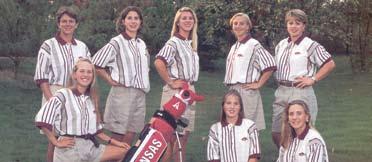 History Year By Year 1995-96: Standing (l-r): Head Coach Sue Ertl, Erika Iding, Julie McMahon, Kellie Dennis, Lisa Cornwell. Kneeling (l-r): MacKenzie Cato, Sarah Williams, Jane Hilburn.
