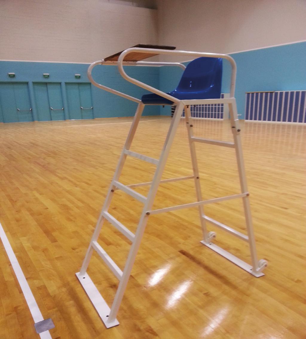 Umpire Chair, Power Coated Order No. 60120 The badminton umpire chair is made from special aluminium profiles. The base is a ladder like structure from aluminium.