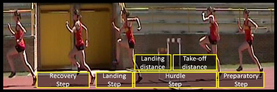 Approach run phase: the first eight steps before the first hurdle. Hurdle unit phase: Preparatory step, Hurdle step (take-off distance and landing distance), Landing step and Recovery step (Figure I).