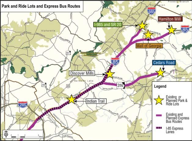 IH 85 EXPRESS LANES ATLANTA, GA USDOT Congestion Reduction Demonstration Program Grant ($110M) HOV to HOT: 15 miles Convert from 2+ HOV to managed (3+ free) Project includes Express Lane component,