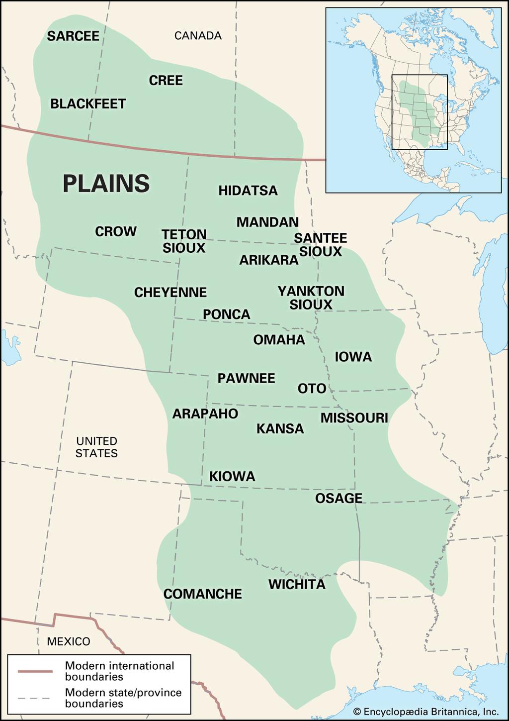 The Plains Native Americans traditionally lived on the Great Plains of the United States and Canada. The Great Plains is a vast grassland at the center of North America.